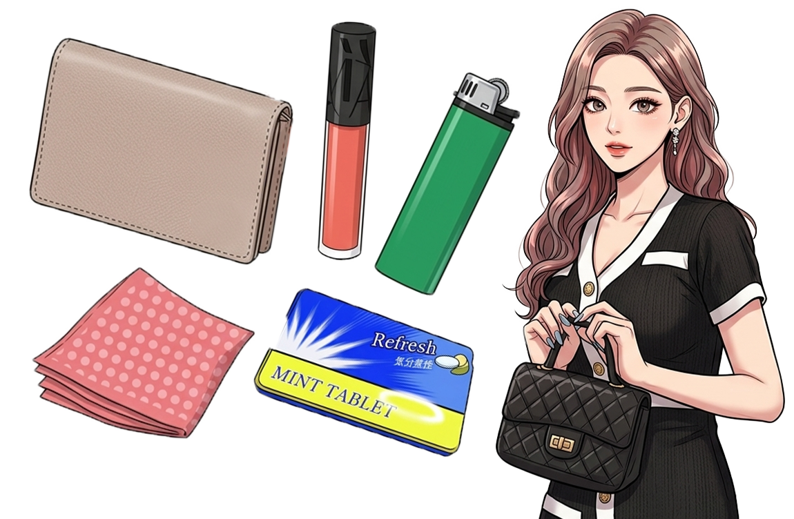 ャバクラの持ち物をチェックする女性キャストとドレスに合う小物