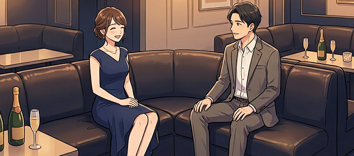 お客様の横に座るキャバ嬢の座り姿参考画像