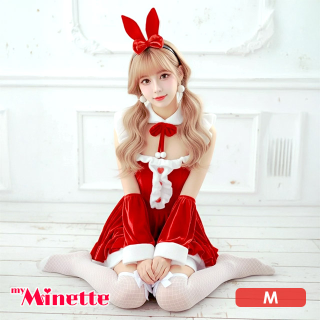 サンタコス 6点set しっぽ付きハート×リボンバニーサンタコスプレ