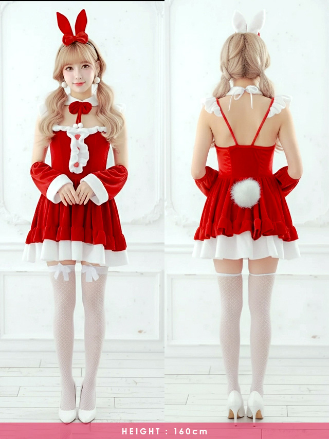 サンタコス 6点set しっぽ付きハート×リボンバニーサンタコスプレ