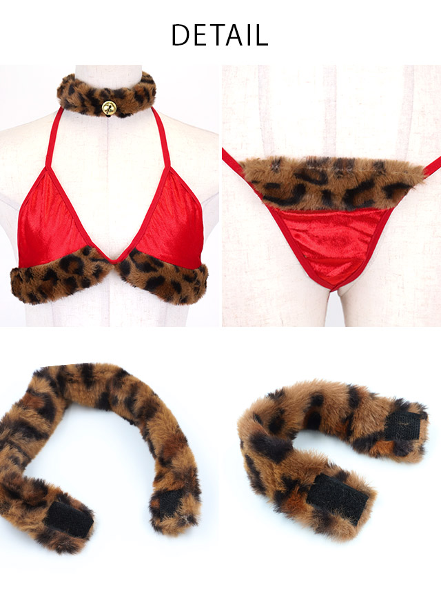 サンタコス 6点set 猫耳 アニマル カチューシャ レオパード 豹柄 ランジェリー風 サンタ コスプレのディティール1  