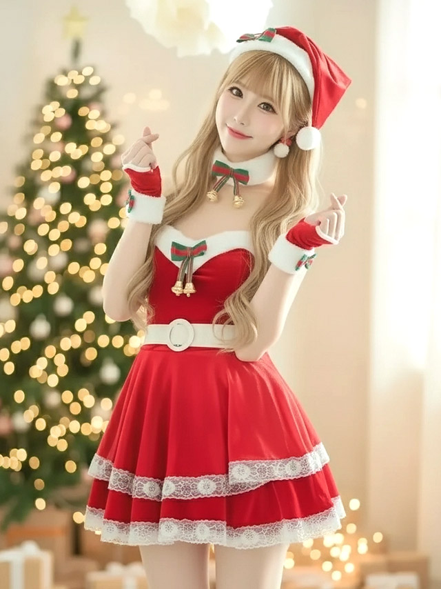 サンタコス 3点set リボンストラップ オフショル プチプラ サンタ コスプレの3枚目  
