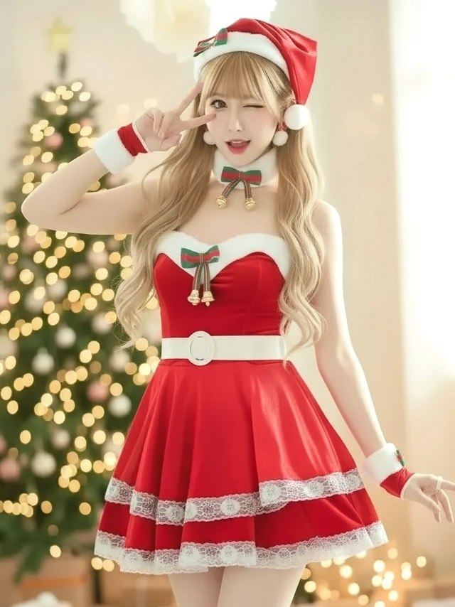 サンタコス 3点set リボンストラップ オフショル プチプラ サンタ コスプレの3枚目  