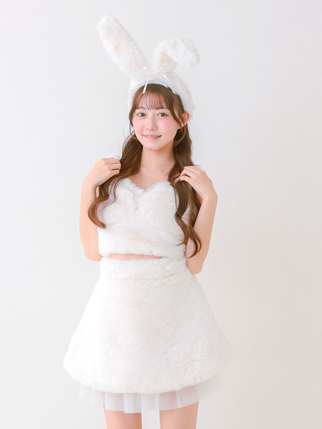 コスプレ バニーガール アニマル もこもこ チュールフリル ガーリー 5点セット の立ち姿イメージ画像5枚目
