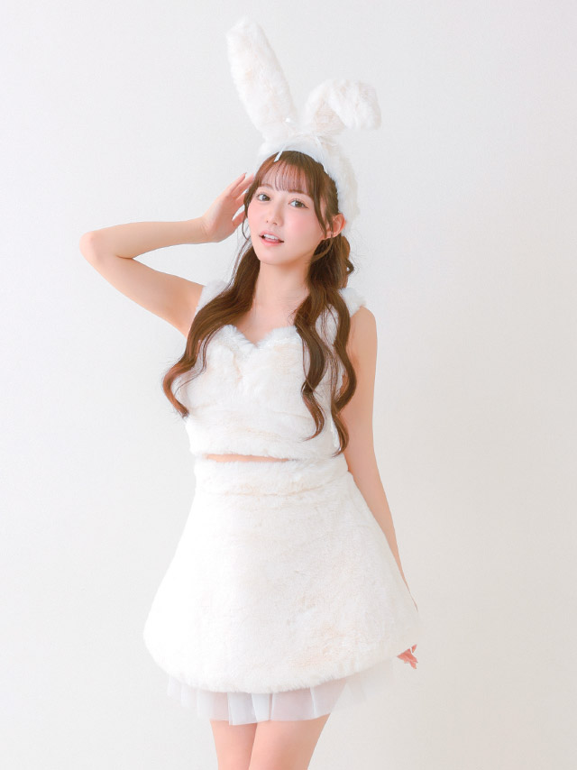 コスプレ バニーガール アニマル もこもこ チュールフリル ガーリー 5点セット の立ち姿イメージ画像6枚目