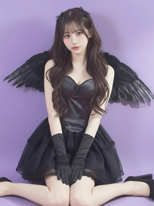 コスプレ セクシーブラックフレアスカート羽付きデビル 