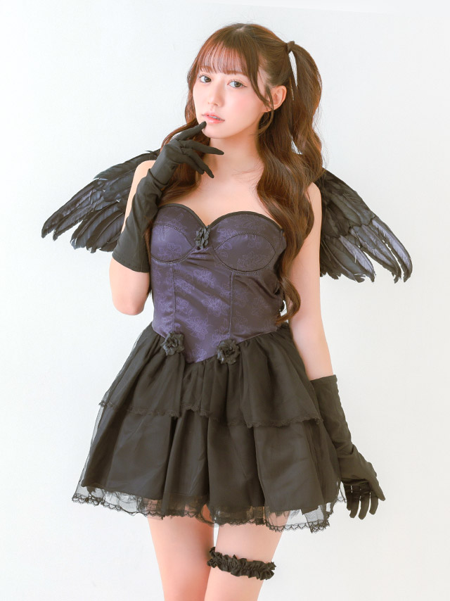 コスプレ デビル 悪魔 Aライン 羽付き 4点セット の立ち姿イメージ画像4枚目