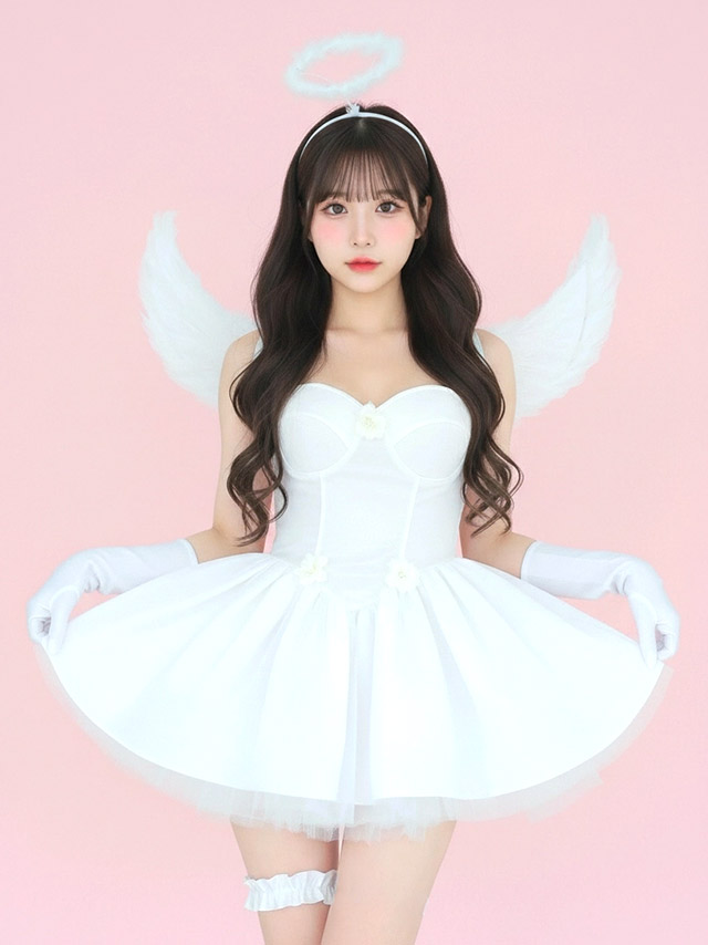 ウイング付きサテンベアドレスガーリーエンジェル
