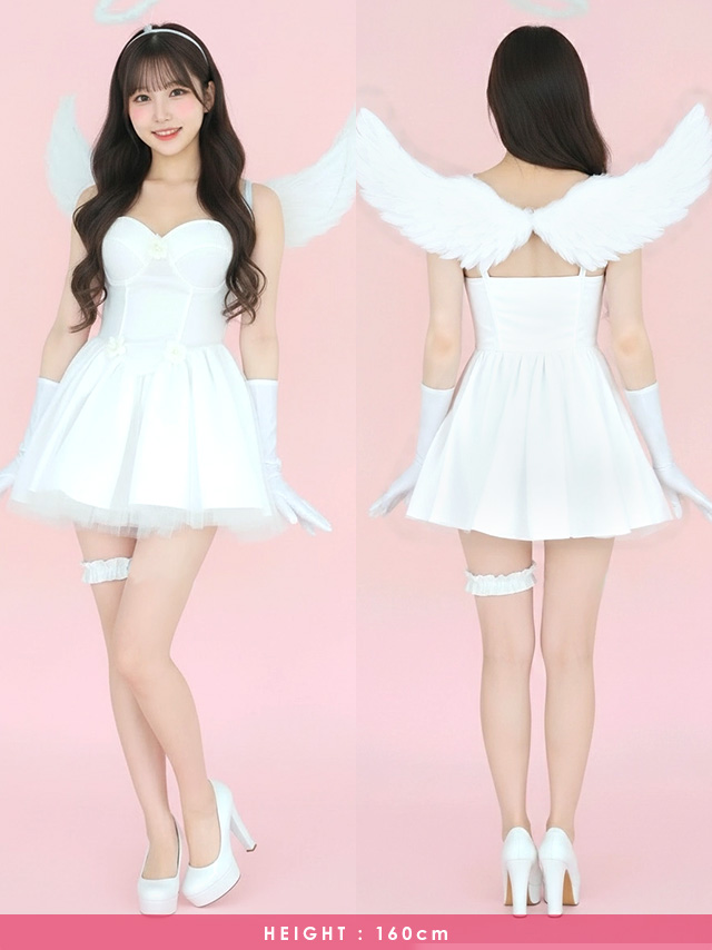 コスプレ ウィング付きフレアスカートペアベアトップガーリー悪魔&天使のフロントバック