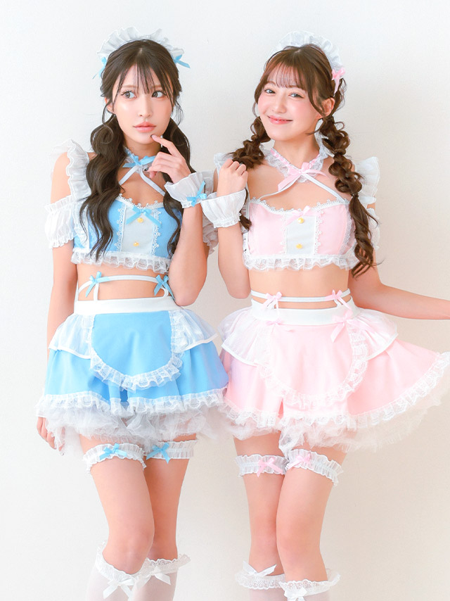 コスプレ メイド フリル リボン ランジェリー風 ガーリー 5点セット の組みイメージ画像2枚目