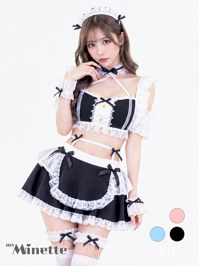 コスプレ メイド フリル リボン ランジェリー風 ガーリー 5点セット のカラー画像3枚目