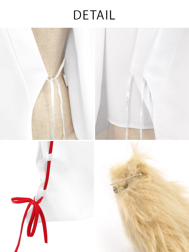 コスプレ 巫女 アニマル 狐 お化けの日 体型カバー 新年 和装 リボン 長袖 肩あき[4点セット ]のフロント