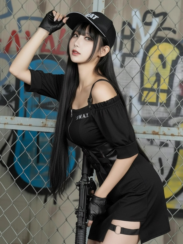 コスプレ ショルダーカットフロントジップ体型カバーペアガーリーSWATポリの商品画像2枚目