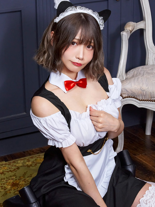 コスプレ 袖フリルセクシー肩出しプチプラミニ猫メイドの商品画像2枚目