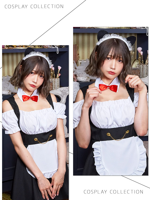 コスプレ 袖フリルセクシー肩出しプチプラミニ猫メイドの商品画像3枚目