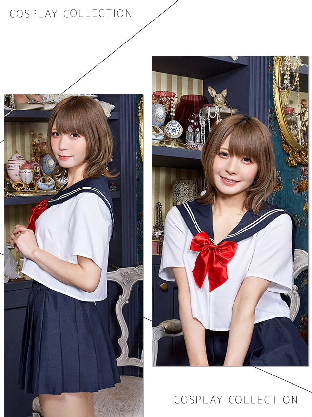 コスプレ 赤リボンシンプルプチプラミニガーリーセーラー制服の商品画像3枚目