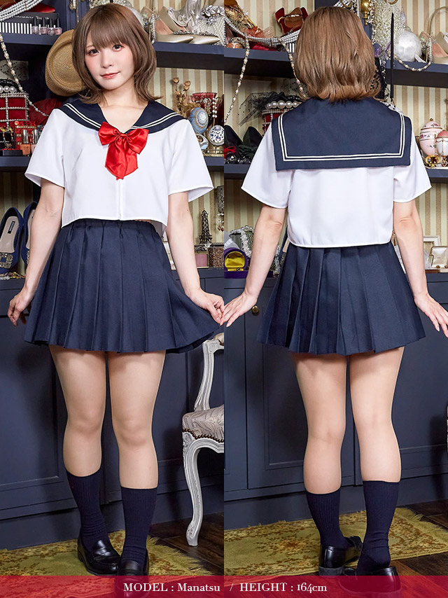 コスプレ 赤リボンシンプルプチプラミニガーリーセーラー制服のフロントバック