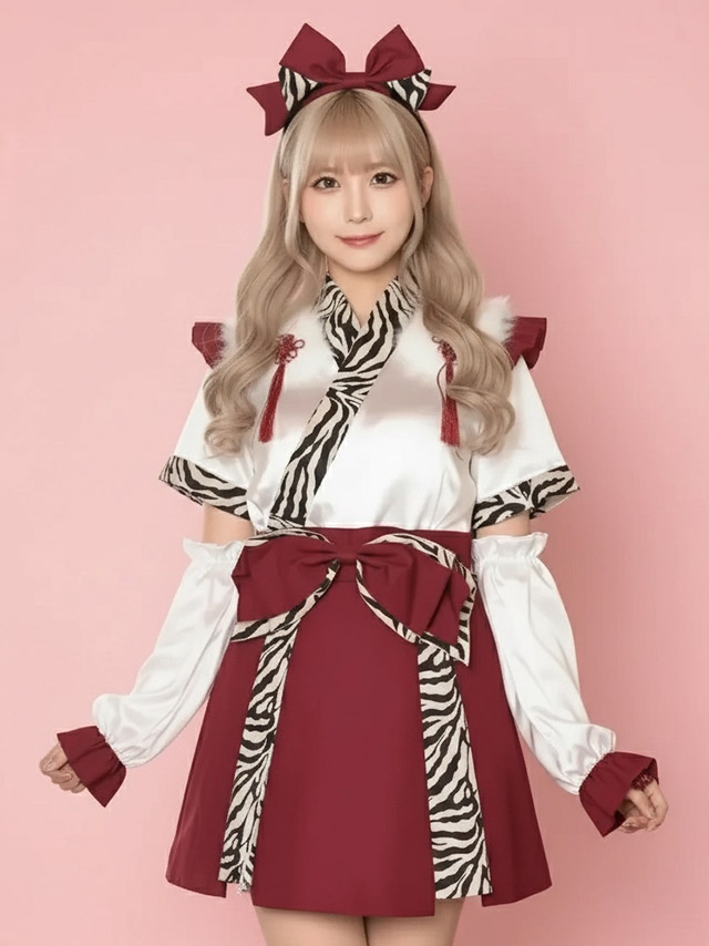 巫女 コスプレ 鬼 節分 お化けの日 タッセル付き フレアスカート 体型カバー ガーリー リボン フリル の商品画像3枚目