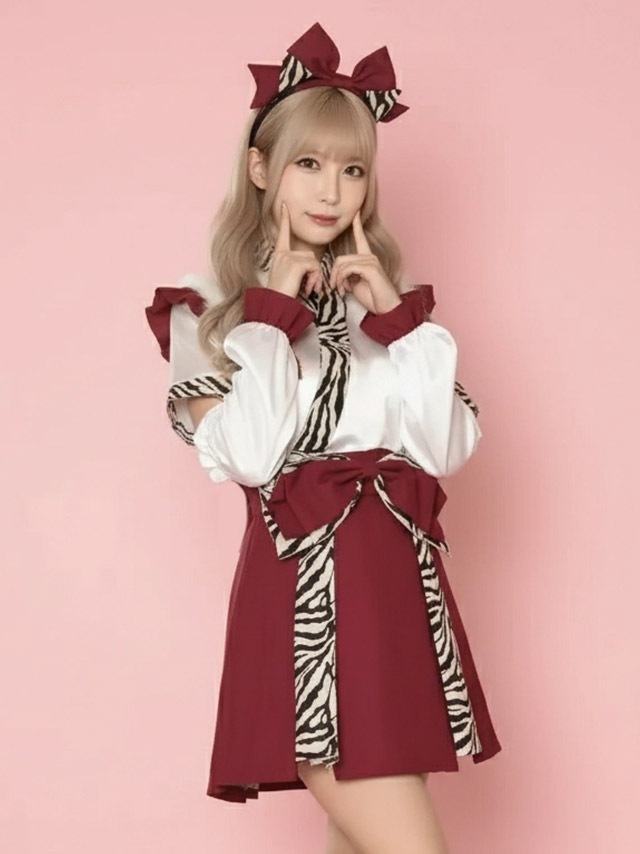 巫女 コスプレ 鬼 節分 お化けの日 タッセル付き フレアスカート 体型カバー ガーリー リボン フリル のフロント