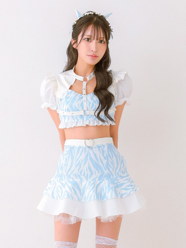 コスプレ 鬼 アニマル チューブトップ フリル フレアスカート ガーリー 3点セット の立ち姿イメージ画像1枚目
