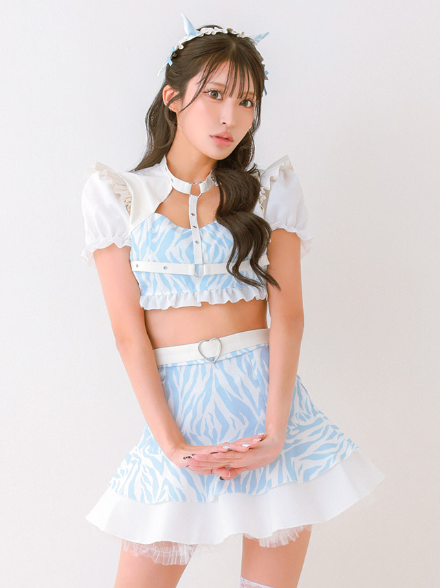 コスプレ 鬼 アニマル チューブトップ フリル フレアスカート ガーリー 3点セット の立ち姿イメージ画像2枚目