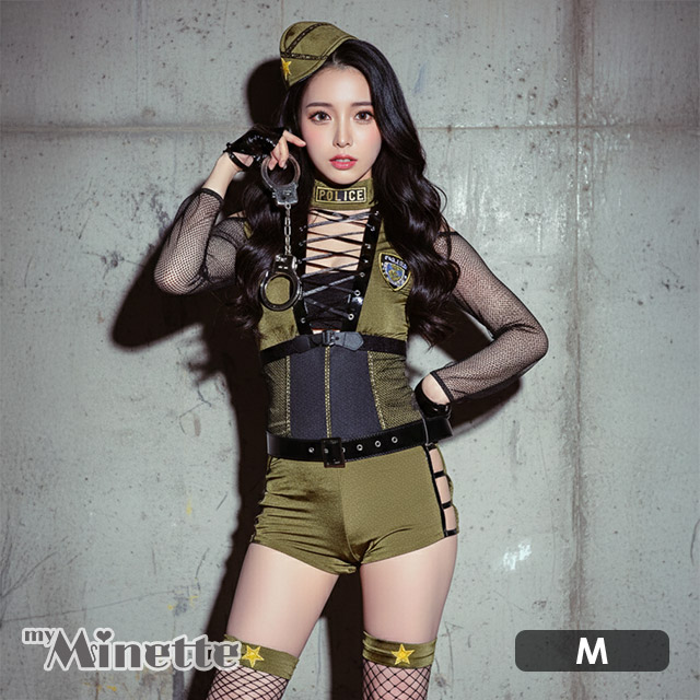 メッシュ袖バスト編み上げペアセクシーアーミーポリス