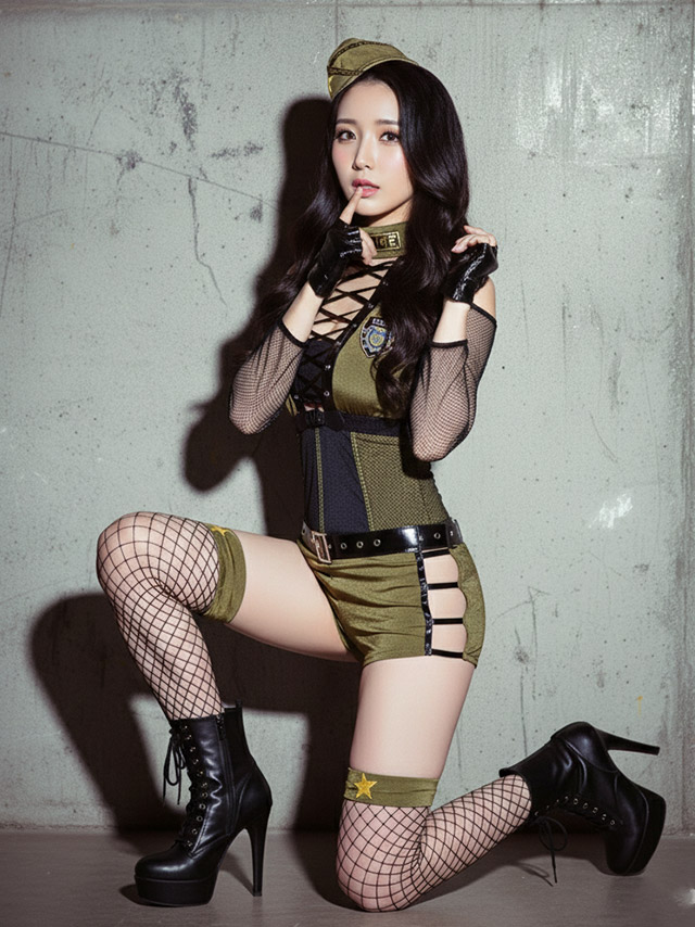 メッシュ袖バスト編み上げペアセクシーアーミーポリス