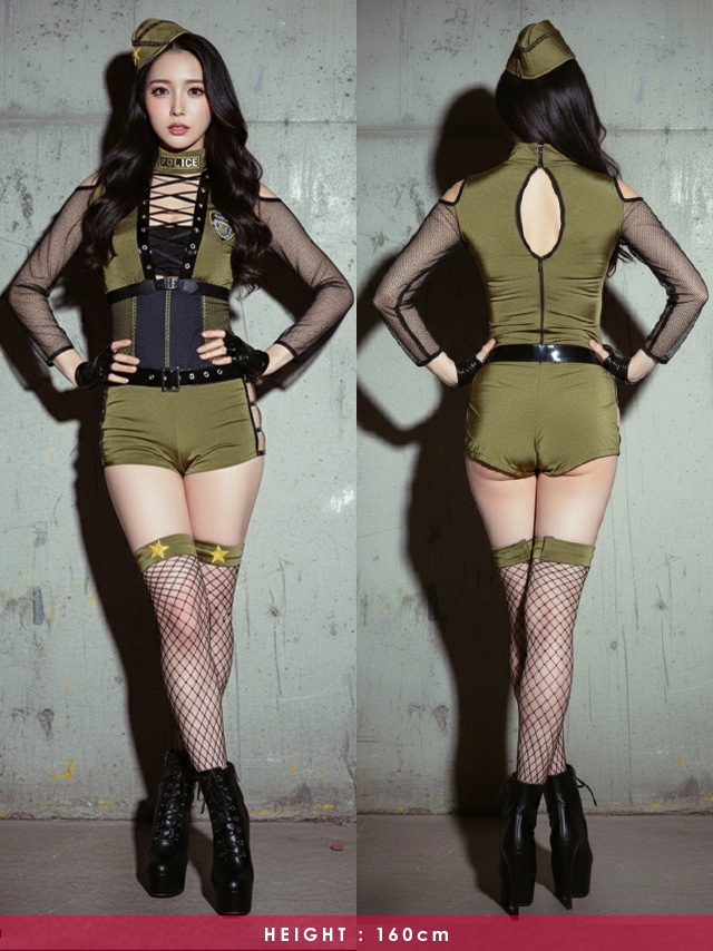 メッシュ袖バスト編み上げペアセクシーアーミーポリス