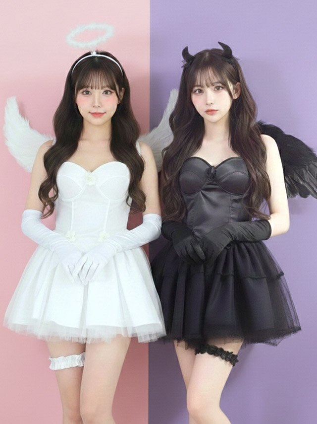 コスプレ ウィング付きフレアスカートペアベアトップガーリー悪魔&天使の商品画像2枚目