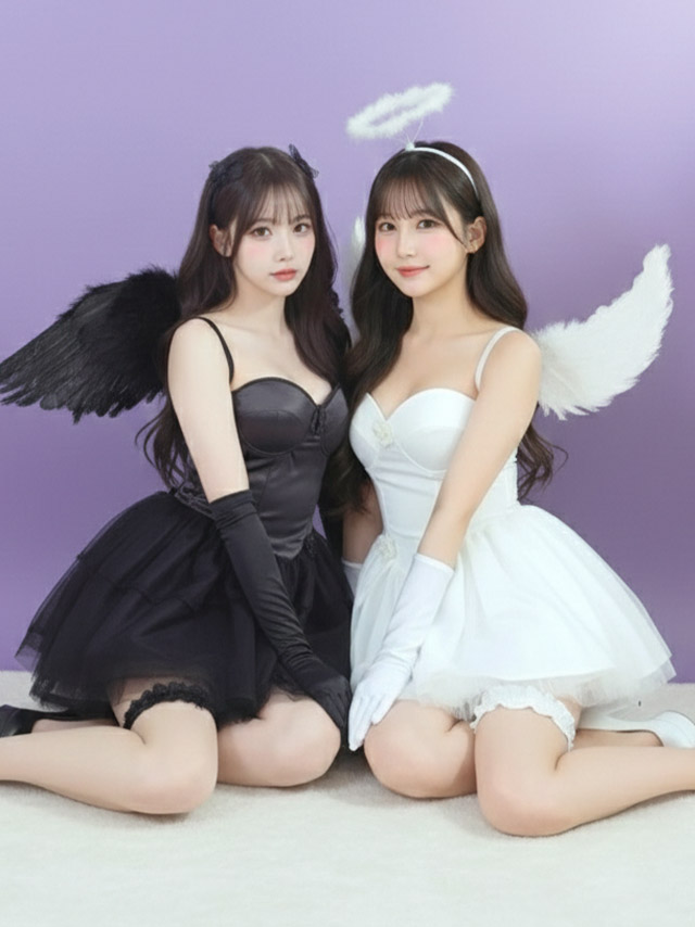 コスプレ ウィング付きフレアスカートペアベアトップガーリー悪魔&天使の商品画像3枚目