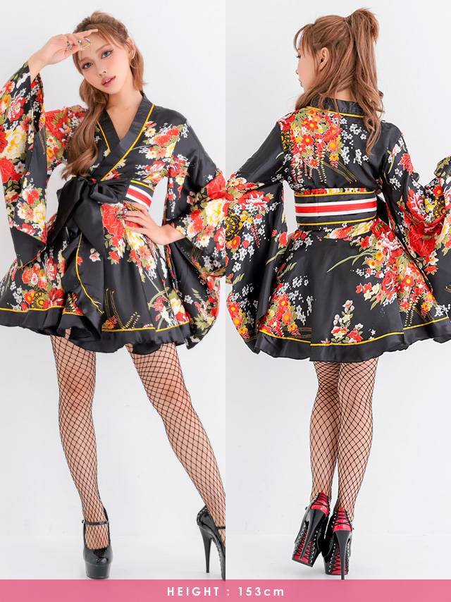 コスプレ 和ドレス セクシー 花魁 長袖 体型カバー ロング丈 3点セットの商品画像3枚目