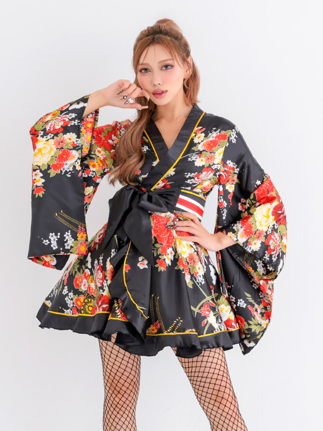 コスプレ 和ドレス セクシー 花魁 長袖 体型カバー ロング丈 3点セットの商品画像2枚目