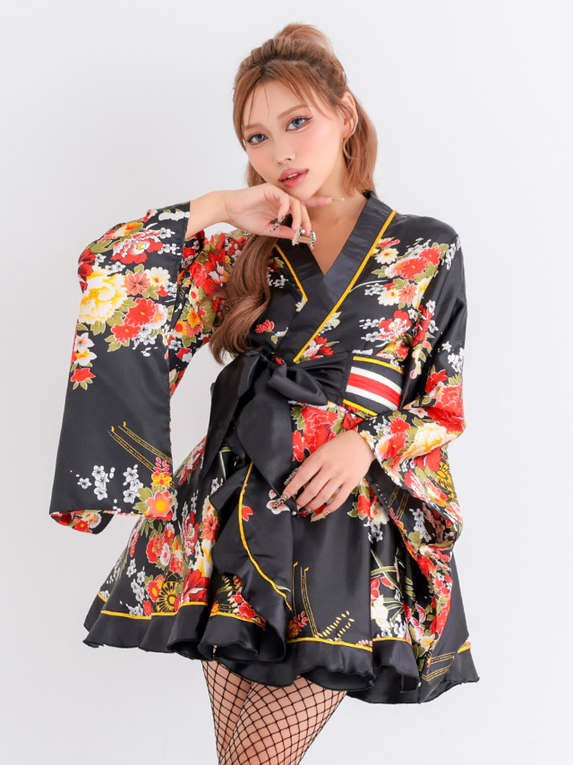 コスプレ 和ドレス セクシー 花魁 長袖 体型カバー ロング丈 3点セットの商品画像3枚目