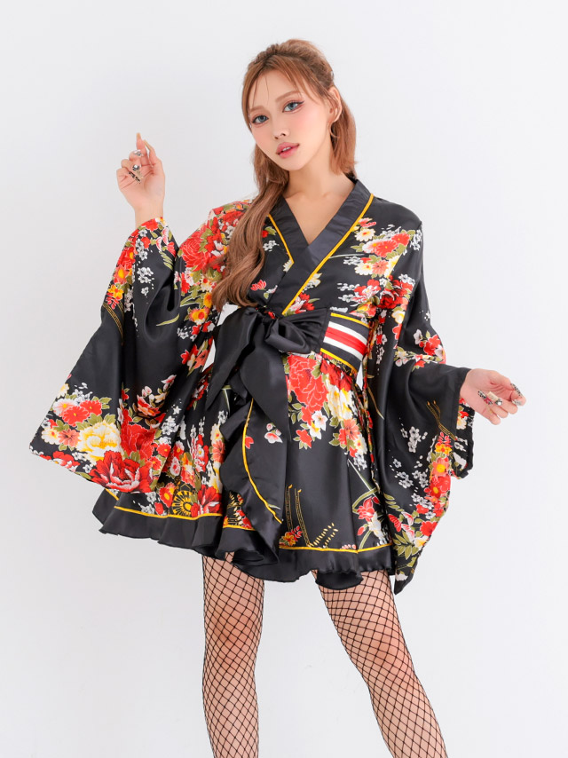 コスプレ 和ドレス セクシー 花魁 長袖 体型カバー ロング丈 3点セットの商品画像3枚目