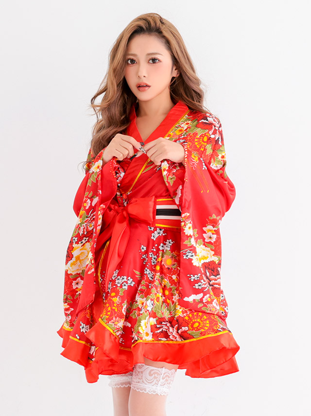 コスプレ 和ドレス セクシー 花魁 長袖 体型カバー ロング丈 3点セットの商品画像3枚目