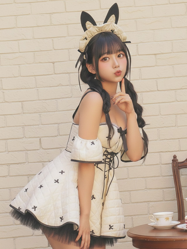 コスプレ リボン ふわふわチュール スカ―ト オフショル プチプラ ガーリー バニーガールの商品画像2枚目