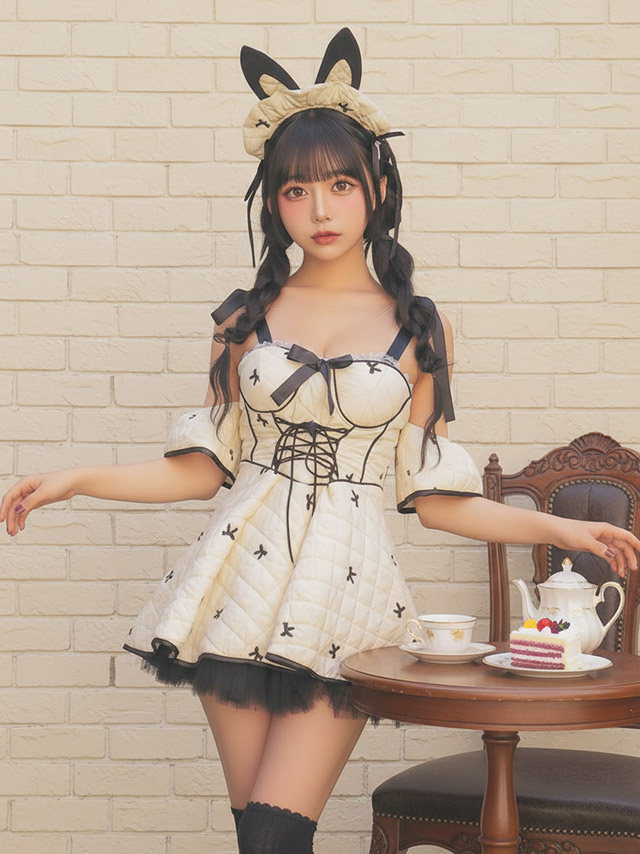 コスプレ リボン ふわふわチュール スカ―ト オフショル プチプラ ガーリー バニーガールの商品画像3枚目