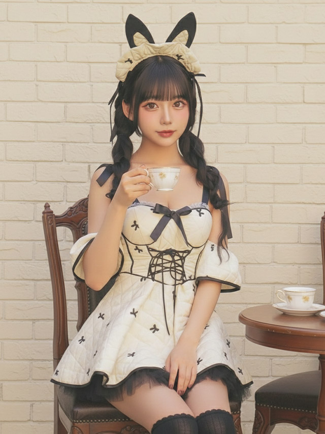 コスプレ リボン ふわふわチュール スカ―ト オフショル プチプラ ガーリー バニーガールの商品画像3枚目