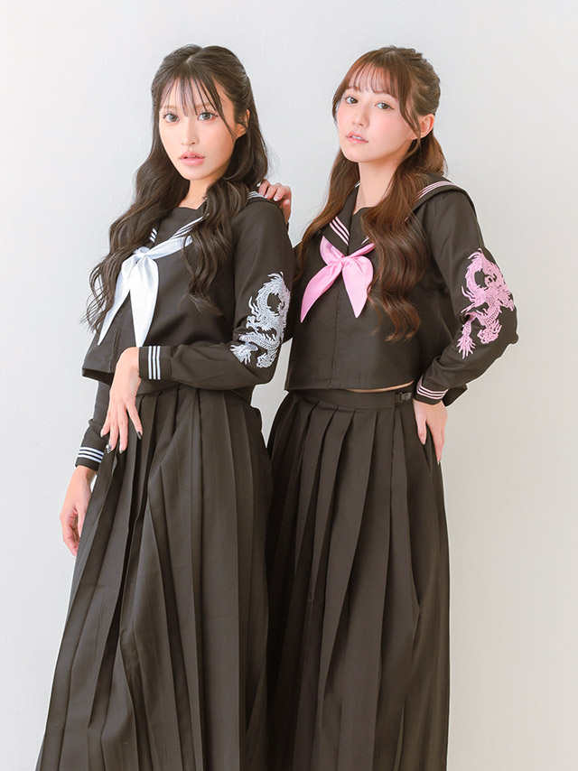 コスプレ セーラー制服 ドラゴン刺繍 ロング丈 体型カバー 4点セット の組みイメージ画像1枚目