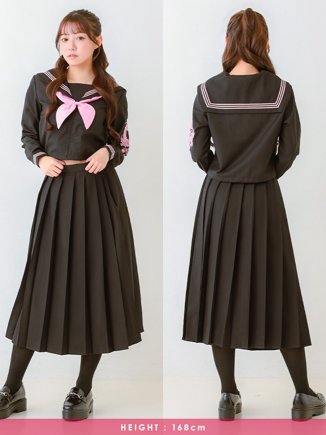 コスプレ セーラー制服 ドラゴン刺繍 ロング丈 体型カバー 4点セット のフロント・バック画像2枚目