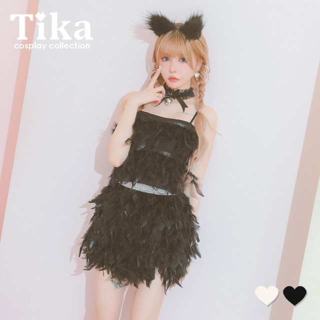 コスプレ ふんわり羽付きセクシーセットアップへそ出し猫アニマルの1枚目