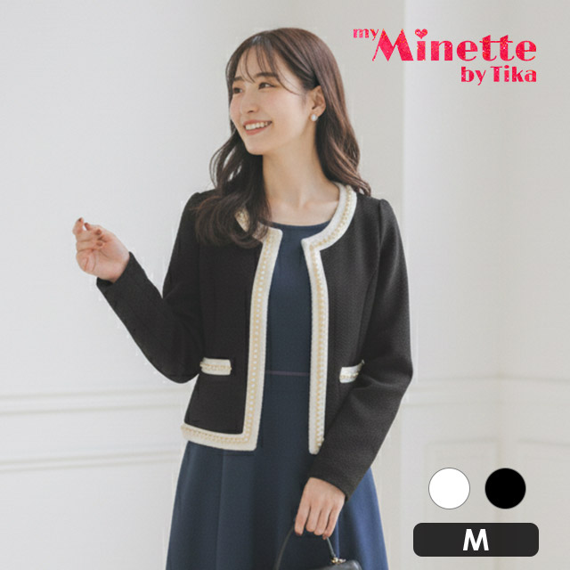 ノーカラーワッフルパール縁取りボレロジャケット