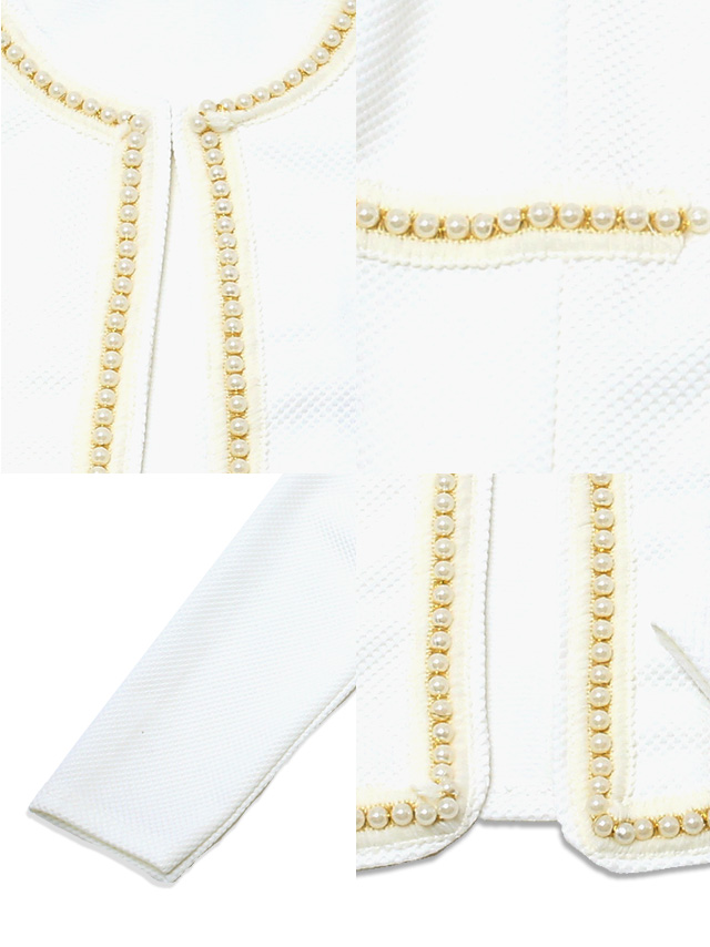 ノーカラーワッフルパール縁取りボレロジャケット