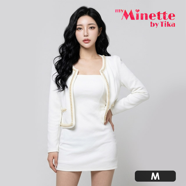 ノーカラーワッフルパール縁取りボレロジャケット