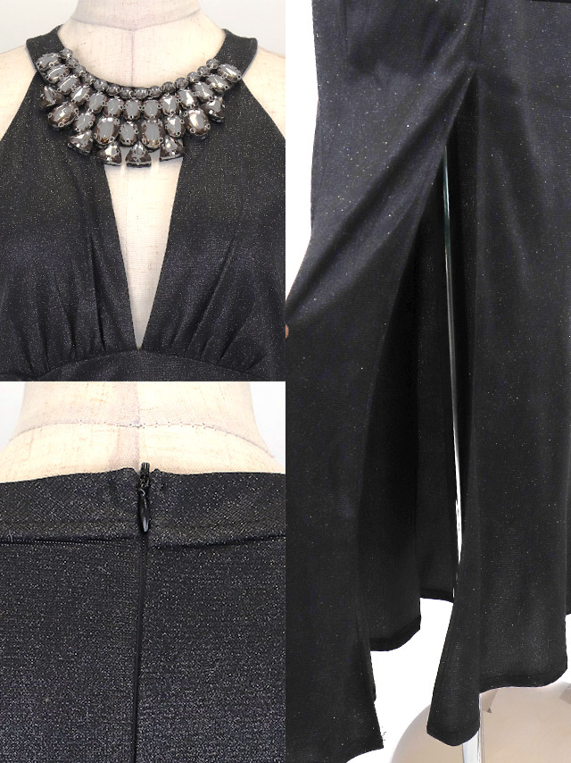 安い Aラインロングドレス ホステス ホルターネック 谷間 シンプル 大人 上品 キャバドレスのイメージ画像1