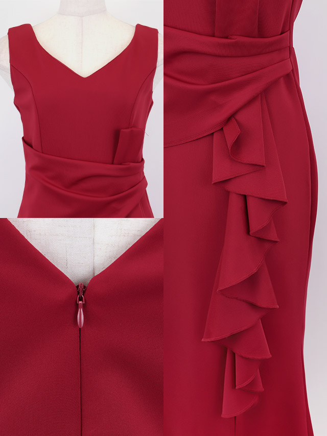 ロングドレス プチプラ 新人 タイト スリット セクシー 胸元隠し ラウンジ スナック フリル Vネック 黒 キャバドレスディティール1