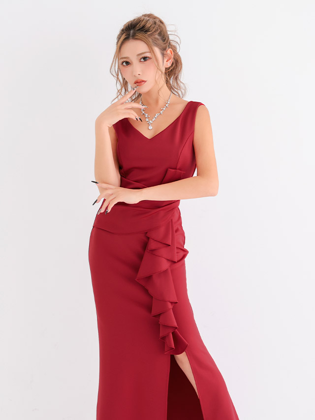 ロングドレス プチプラ ノースリーブ セクシー スリット 新人 背中魅せ Aライン 赤ドレス XL ホステス 上品 キャバドレスのイメージ画像2