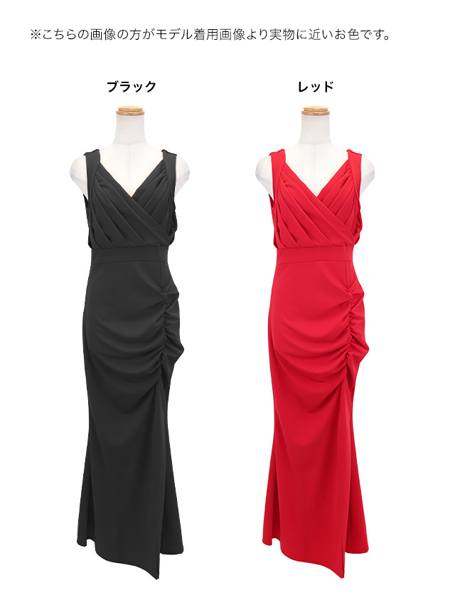 ロングドレス プチプラ マーメイド ノースリーブ ストレッチ シンプル ラウンジ ワンカラー 大人 背中魅せ 赤ドレス XL 安い キャバドレスのイメージ画像1