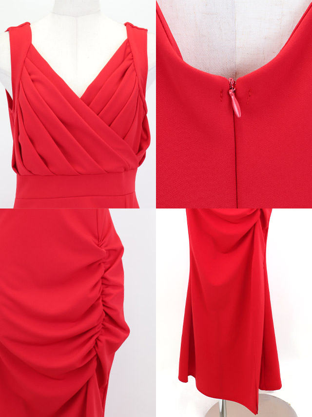 ロングドレス プチプラ マーメイド ノースリーブ ストレッチ シンプル ラウンジ ワンカラー 大人 背中魅せ 赤ドレス XL 安い キャバドレスのイメージ画像1
