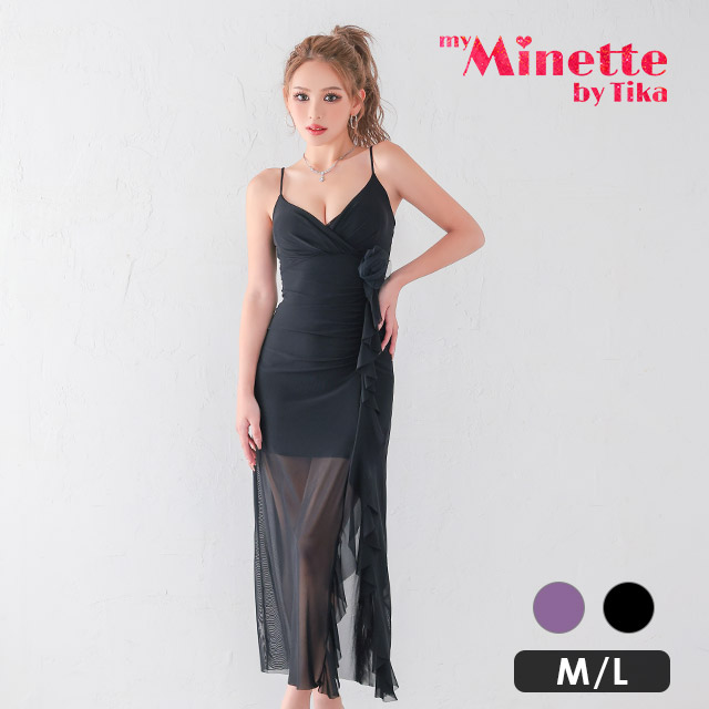 ロングドレス プチプラ Aライン ホステス キャミソール シースルー シンプル 大人 上品 背中魅せ 安い キャバドレスのメイン画像